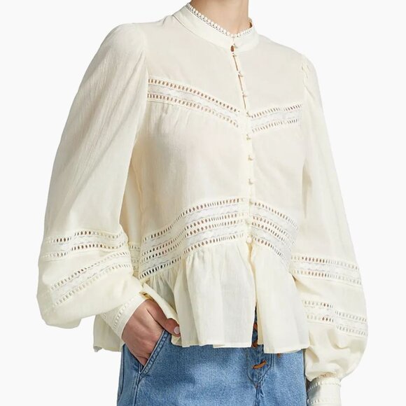 NWT Kivari | "Tana" Cotton Button Front Crochet Detail Blouse in Cream | Size 2* - Picture 2 of 14